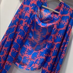 Lilly Pulitzer Blue & Red Elephant Print Silk-Cashmere Scarf